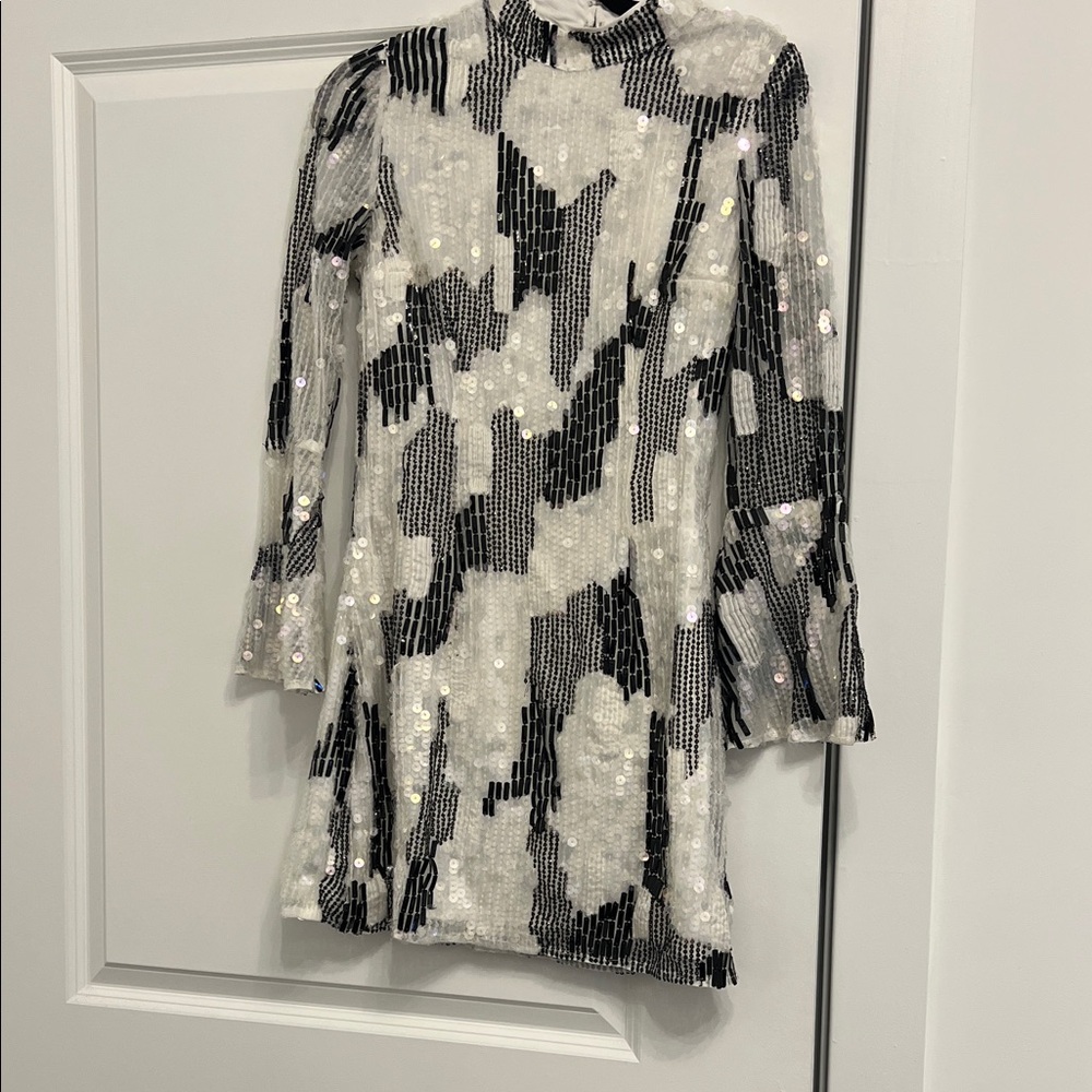 French Connection Black and White Sequin Mini Dress proto type